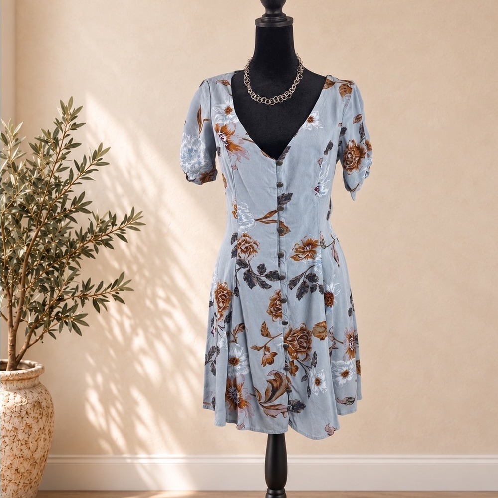 Kimchi Blue Urban Outfitters Floral Button Front Mini Dress Blue Rust Small